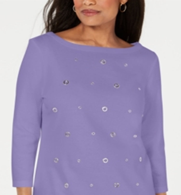 Karen Scott Top Feminino de Algodão com Ilhós Roxo Tamanho P