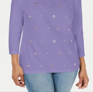 Karen Scott Top Feminino de Algodão com Ilhós Roxo Tamanho P