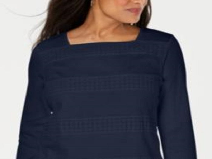 Blusa de noite feminina Karen Scott com manga 3/4, azul, tamanho pequeno