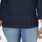 Blusa de noite feminina Karen Scott com manga 3/4, azul, tamanho pequeno