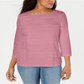 Karen Scott Blusa feminina com decote quadrado e listras de renda, rosa, tamanho X-S
