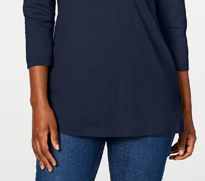 Blusa feminina Karen Scott com contas, azul, tamanho médio