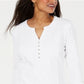 Karen Scott Top Henley Feminino com Renda Frontal Branco Tamanho Médio