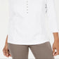 Karen Scott Top Henley Feminino com Renda Frontal Branco Tamanho Médio