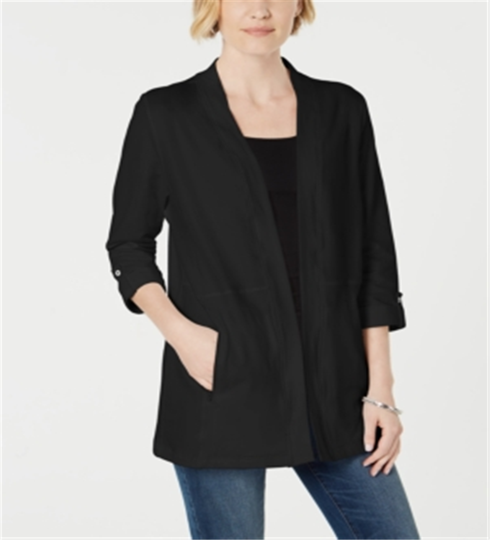 Cardigan feminino Karen Scott com bolso e zíper, preto, tamanho extrapequeno