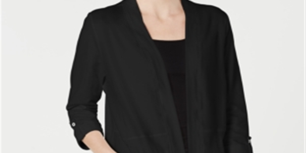 Cardigan feminino Karen Scott com bolso e zíper, preto, tamanho extrapequeno
