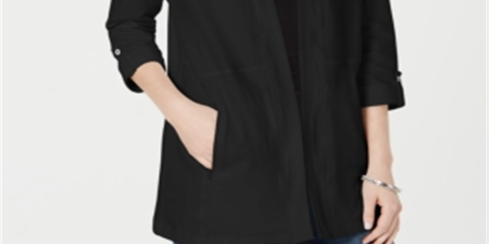 Cardigan feminino Karen Scott com bolso e zíper, preto, tamanho extrapequeno