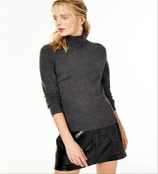 Suéter de cashmere feminino Charter Club, gola alta, cinza, tamanho médio