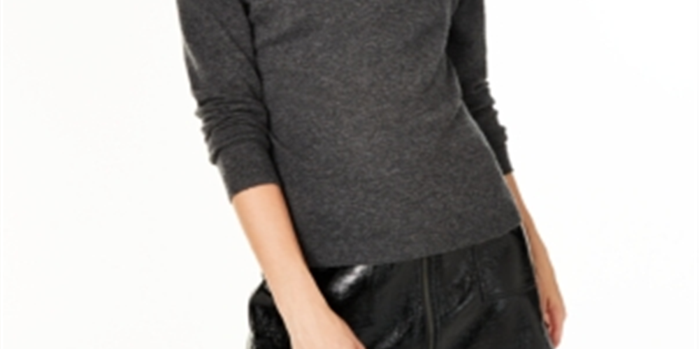 Suéter de cashmere feminino Charter Club, gola alta, cinza, tamanho médio