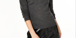 Suéter de cashmere feminino Charter Club, gola alta, cinza, tamanho médio