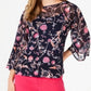 Charter Club Blusa feminina estampada com manga sino, azul, tamanho pequeno