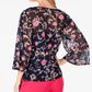 Charter Club Blusa feminina estampada com manga sino, azul, tamanho pequeno