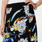 Saia longa feminina estampada com efeito envelope falso JM Collection, preta, tamanho médio