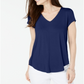 Blusa feminina Alfani de manga curta com decote em V, azul, tamanho pequeno