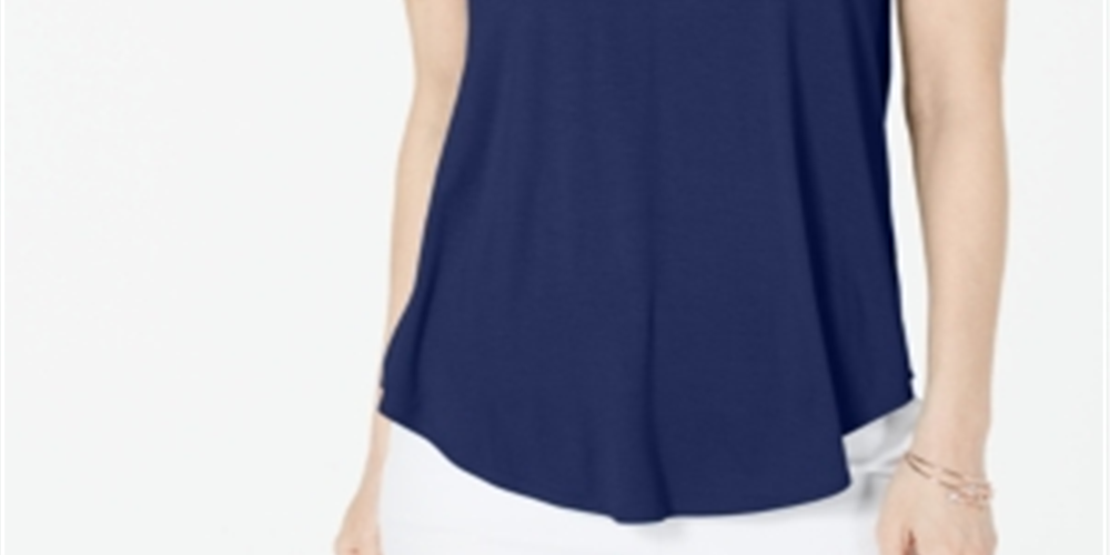 Blusa feminina Alfani de manga curta com decote em V, azul, tamanho pequeno