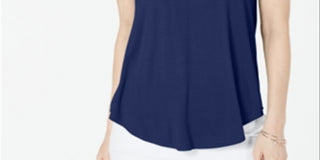 Blusa feminina Alfani de manga curta com decote em V, azul, tamanho pequeno