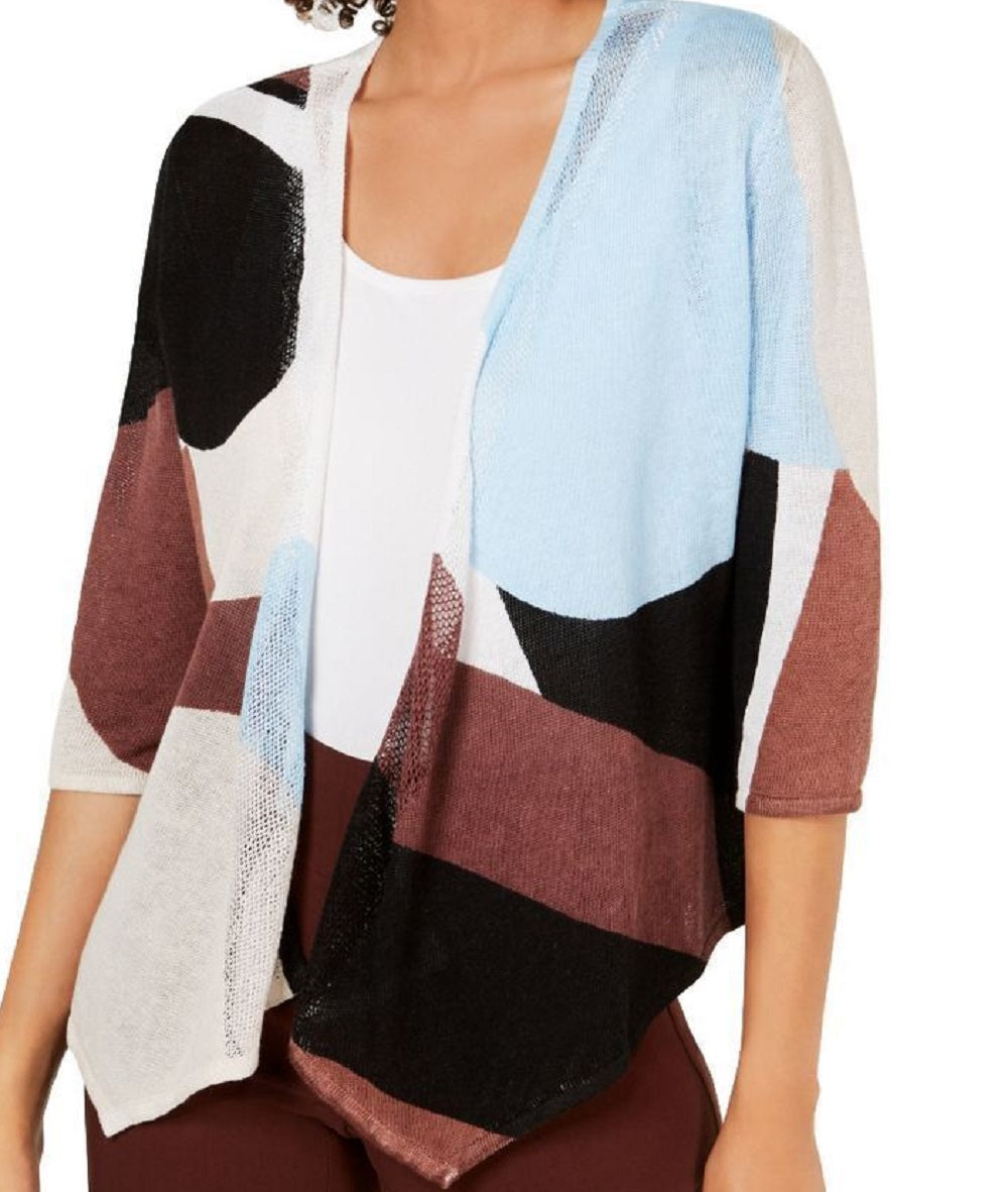 Cardigan Alfani Feminino Colorblocked Frente Aberta Azul Tamanho Médio