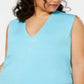 INC International Concepts Regata feminina plus size com decote em V franzido, azul, tamanho 1X