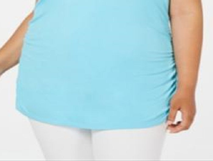 INC International Concepts Regata feminina plus size com decote em V franzido, azul, tamanho 1X