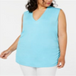 INC International Concepts Regata feminina plus size com decote em V franzido, azul, tamanho 1X