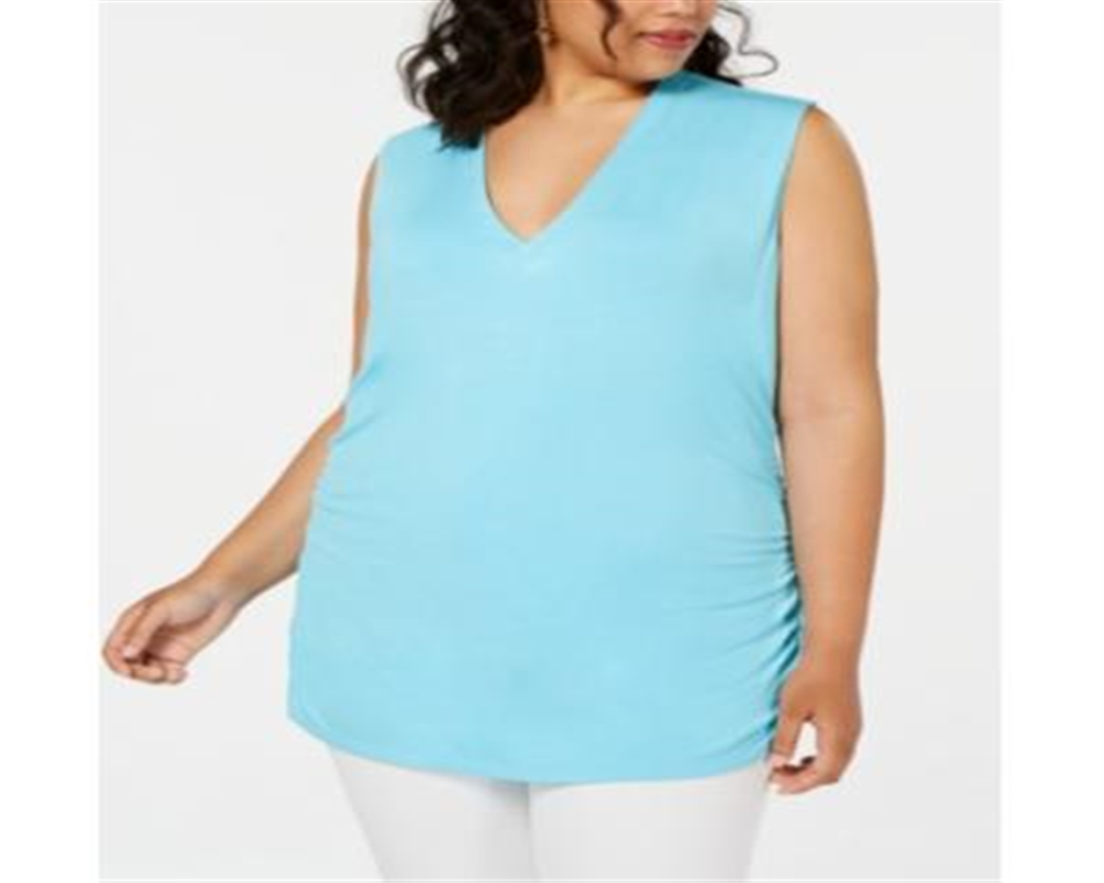 INC International Concepts Regata feminina plus size com decote em V franzido, azul, tamanho 1X