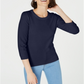 Suéter feminino Maison Jules com gola redonda e manga 3/4, azul, tamanho extrapequeno