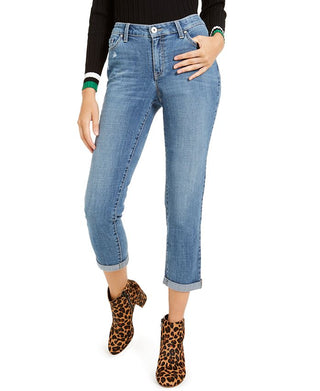 Calça jeans curta feminina Curvy Fit Boyfriend da INC International Concepts, azul, tamanho 4