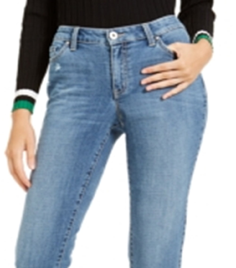 Calça jeans curta feminina Curvy Fit Boyfriend da INC International Concepts, azul, tamanho 4