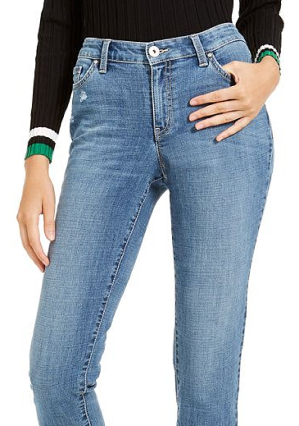 Calça jeans curta feminina Curvy Fit Boyfriend da INC International Concepts, azul, tamanho 8