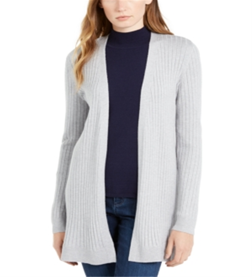 Cardigan feminino canelado aberto Maison Jules, cinza, tamanho pequeno