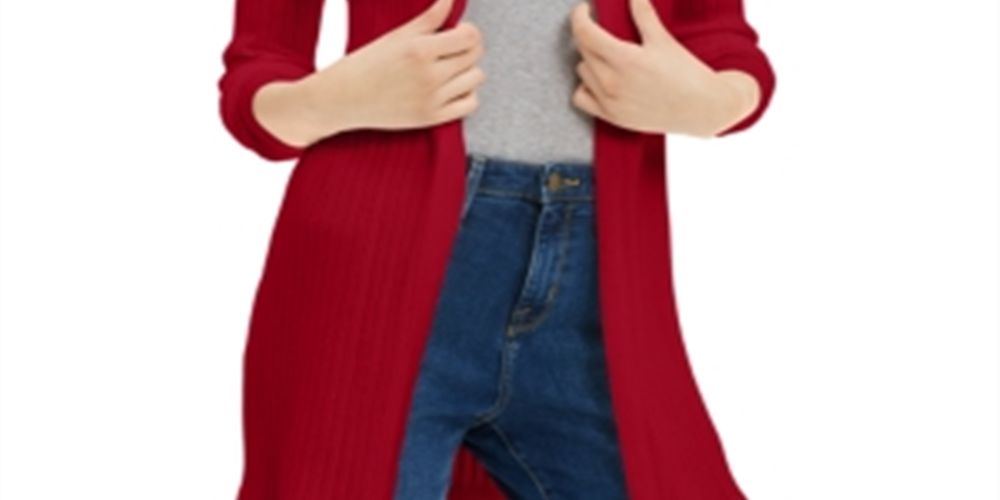 Cardigan feminino canelado aberto Maison Jules, vermelho, tamanho X-S