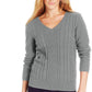 Karen Scott Suéter feminino de tricô com gola redonda, cinza, tamanho X-S