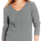 Karen Scott Suéter feminino de tricô com gola redonda, cinza, tamanho X-S