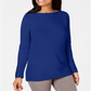 Karen Scott Suéter Feminino de Algodão com Gola Canoa Azul Tamanho XXG