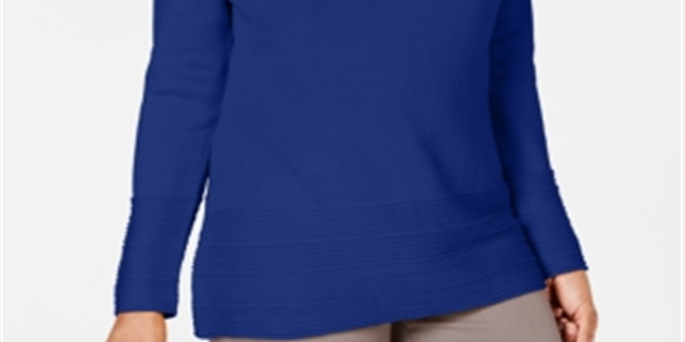 Karen Scott Suéter Feminino de Algodão com Gola Canoa Azul Tamanho XXG