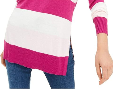 Suéter listrado feminino Maison Jules rosa escuro tamanho grande