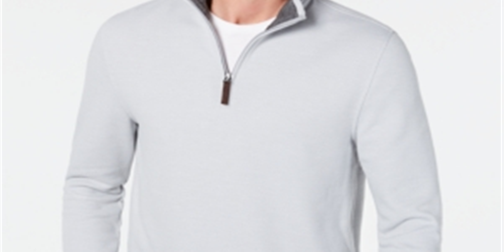 Suéter masculino Tasso Elba com zíper 1/4 cinza, tamanho médio
