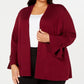 Cardigan feminino Alfani Plus com manga sino para o dia a dia, vermelho, tamanho 0X