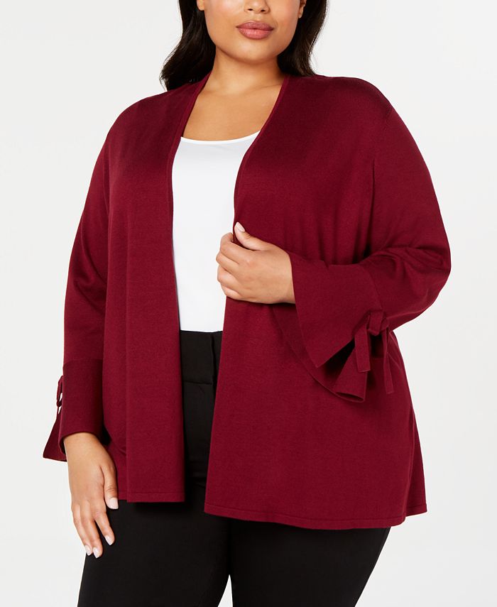 Cardigan feminino Alfani Plus com manga sino para o dia a dia, vermelho, tamanho 0X