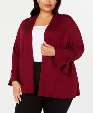 Cardigan feminino Alfani Plus com manga sino para o dia a dia, vermelho, tamanho 0X