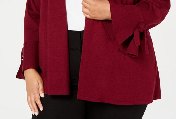Cardigan feminino Alfani Plus com manga sino para o dia a dia, vermelho, tamanho 0X