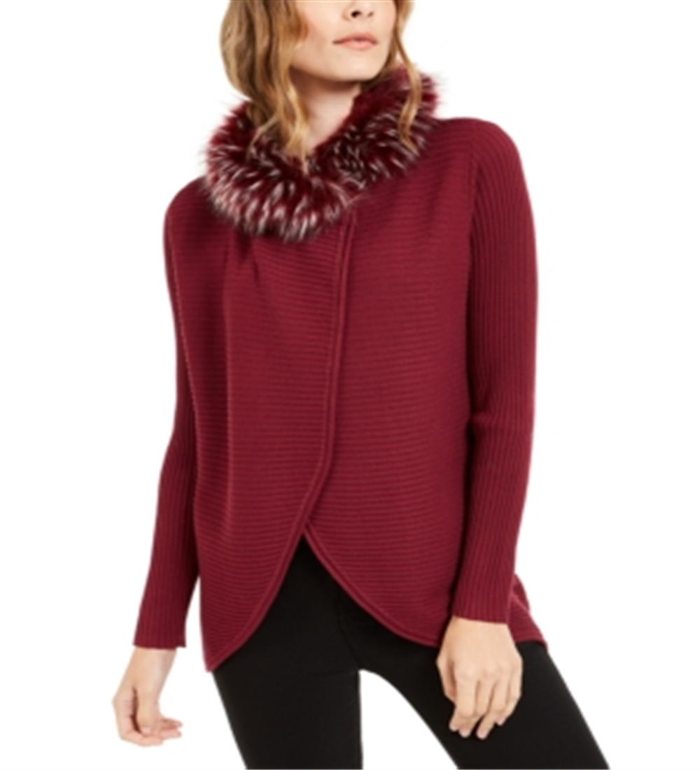 Cardigan Alfani Feminino com Acabamento em Pele Sintética Vermelho Tamanho P