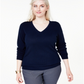 Suéter de cashmere feminino Charter Club Plus com decote em V, azul, tamanho 3X