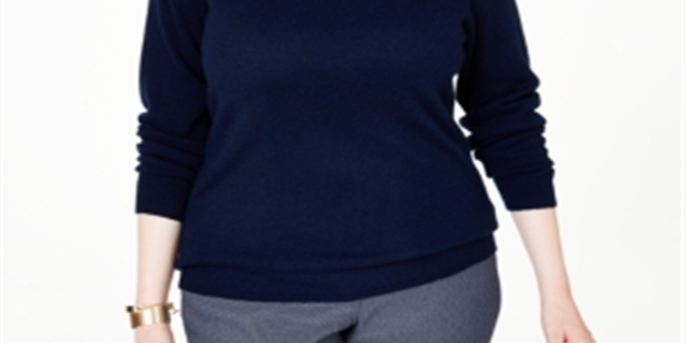 Suéter de cashmere feminino Charter Club Plus com decote em V, azul, tamanho 3X