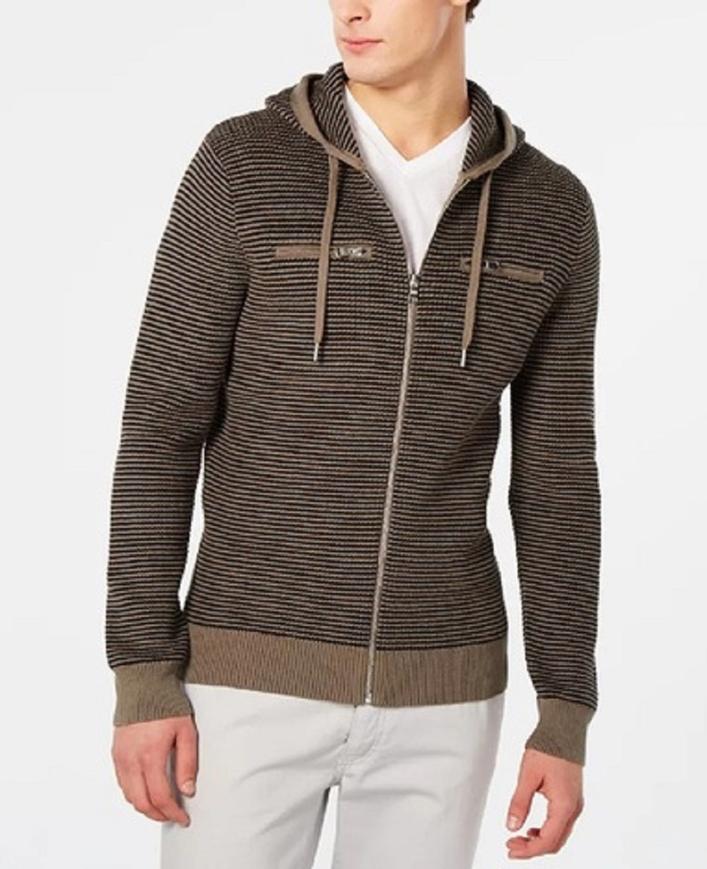 Moletom com capuz texturizado com zíper frontal masculino INC International Concepts, verde, tamanho pequeno