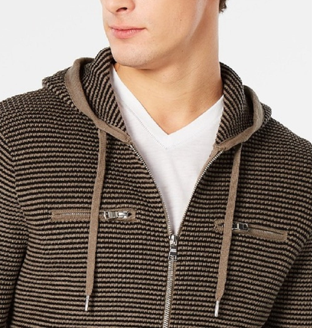 Moletom com capuz texturizado com zíper frontal masculino INC International Concepts, verde, tamanho pequeno