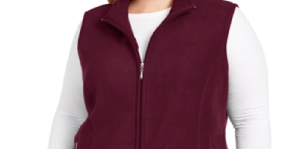 Colete feminino Karen Scott com zíper frontal vermelho tamanho 2X