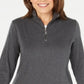 Blusa feminina Karen Scott de algodão com meio zíper e gola simulada, cinza, tamanho médio
