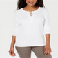 Karen Scott Top de algodão com cadarço feminino, branco, tamanho X-S
