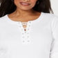 Karen Scott Top de algodão com cadarço feminino, branco, tamanho XX-G